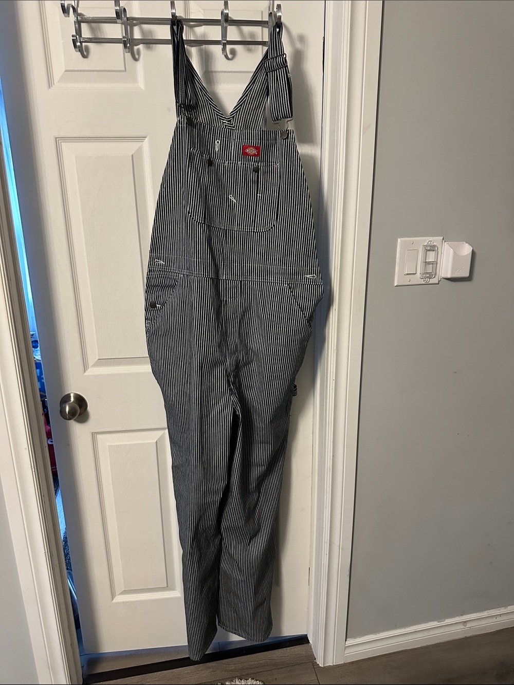 Dickies Men’s Black & White Pinstripe Relaxed Overalls 36x32